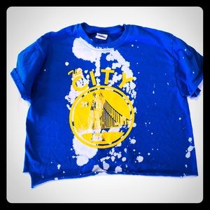 Blue destroyed Warriors crop top.
